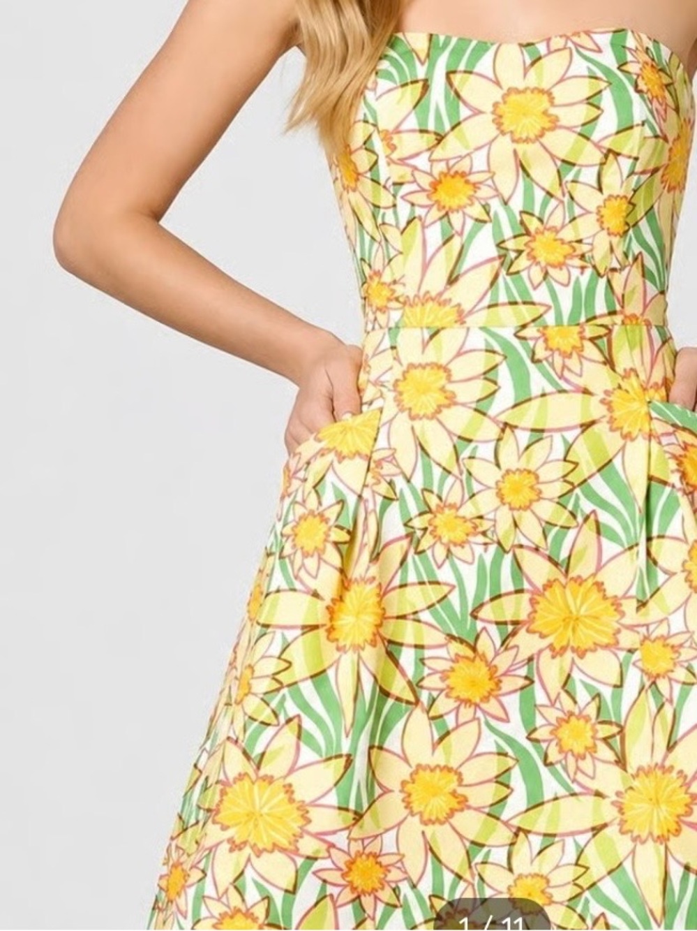 Lilly Pulitzer Yellow & Green Floral Strapless Fit-and-Flare Dress